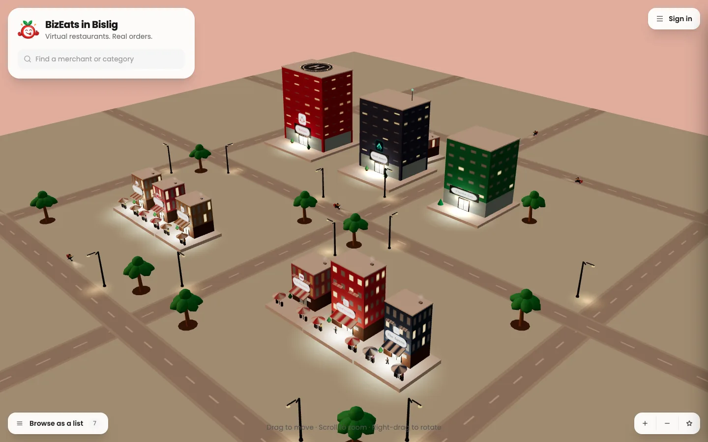 BizEats in Bislig: a 3D city interface where each building is a real restaurant